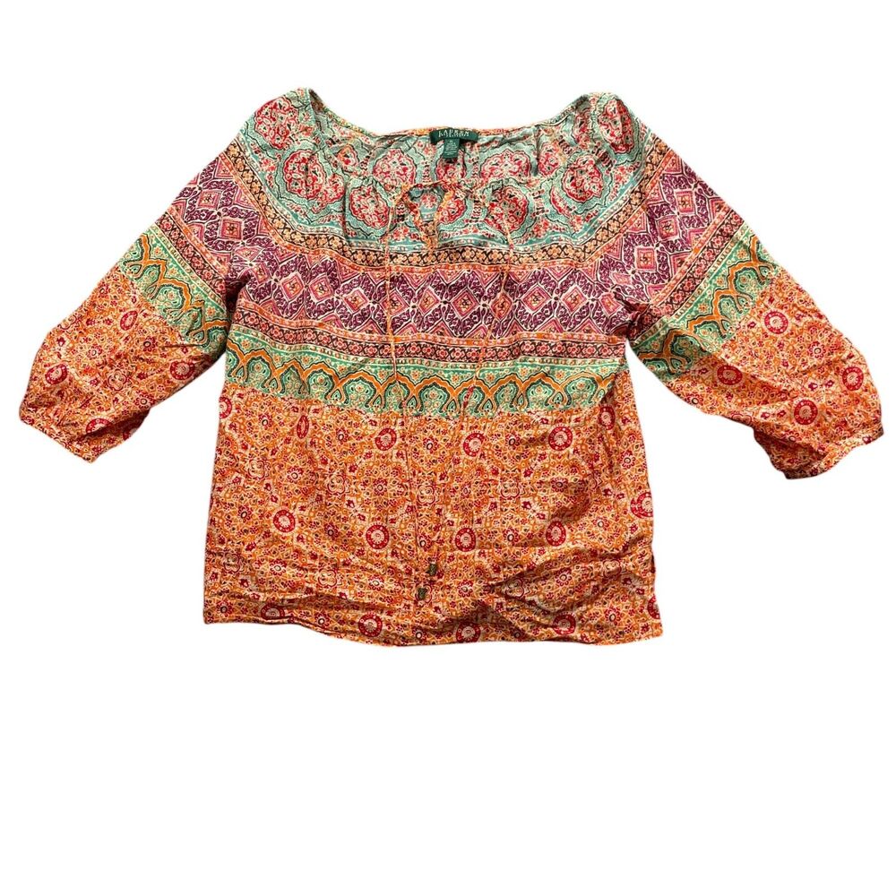 Lauren Ralph Lauren Petite Large 100% Cotton Peasant Shirt Boho